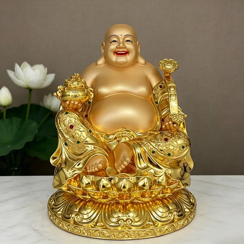 Lachende Buddha-Statue aus Messing mit großem Bauch, Maitreya für Reichtum