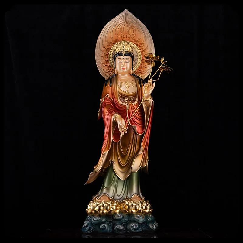 Mahasthamaprapta-Statue aus Messing mit Mineralmalerei