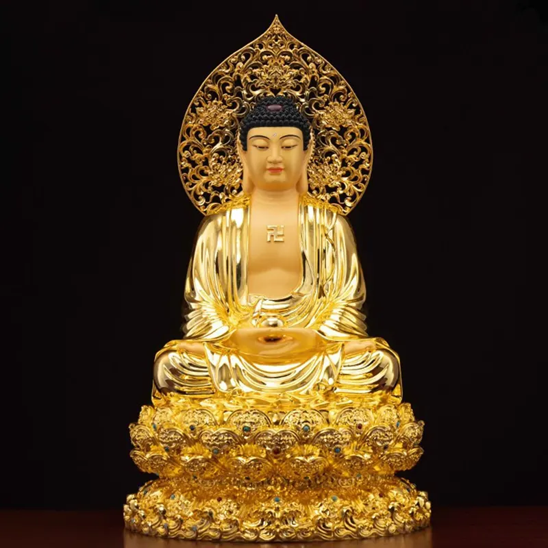 Sitzende Shakyamuni-Buddha-Statue aus vergoldetem Messing