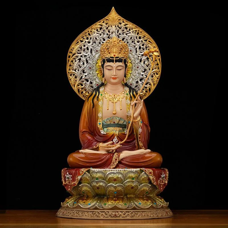 Mahasthamaprapta-Statue aus vergoldetem, emailliertem, juwelenbesetztem Messing