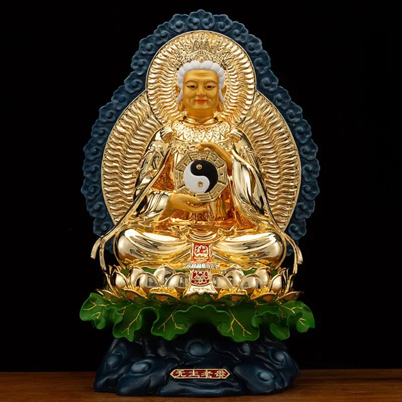 Wusheng Wuji Laomu-Statue aus vergoldetem, juwelenbesetztem Messing