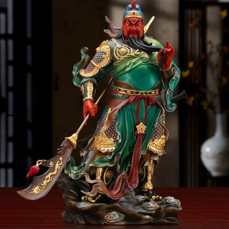 Handbemalte Kuan-Kung-Statue aus Bronze