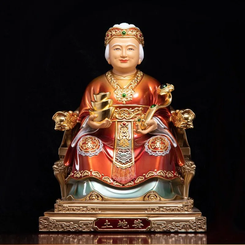 Luxuriöse vergoldete polychrome Fude Niangniang Tu Di Po Statue