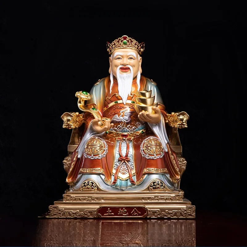 Luxuriöse vergoldete polychrome Fude Zhengshen Tu Di Gong Statue