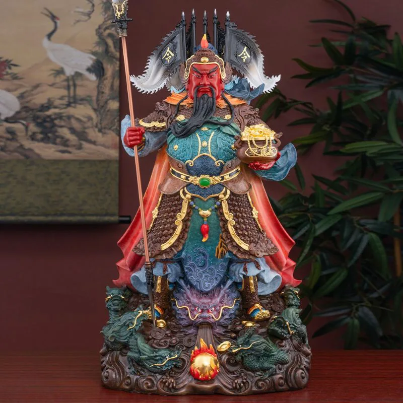 Neun Drachen Messing Hellebarde Schwert Guan Yu Statue