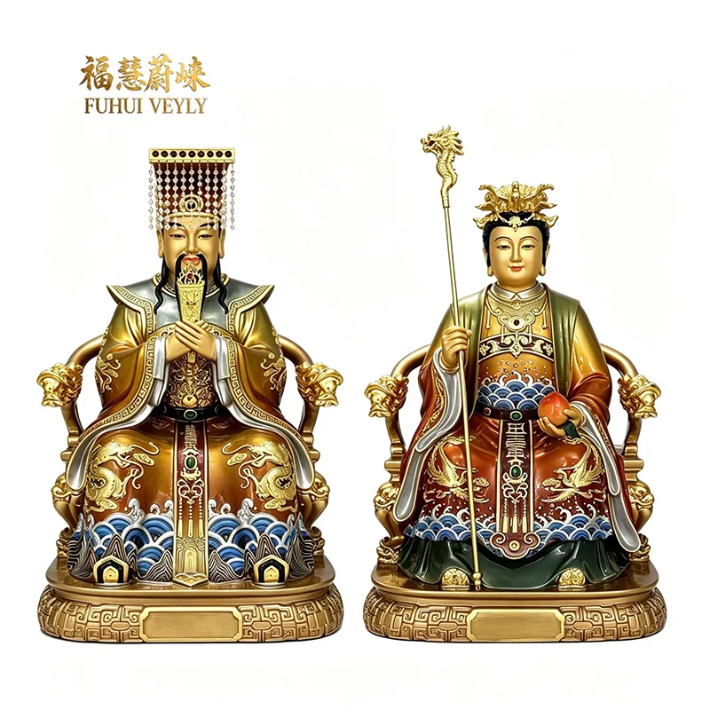 Polychrome Yuhuang Wangmu-Statue aus Blattgold